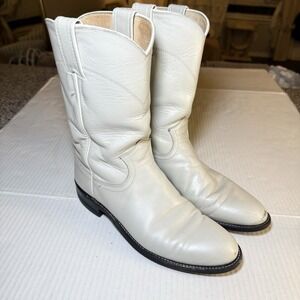 Vintage Justin Pearl White Roper Boots L3713 USA Made Western Rodeo Women's 7B